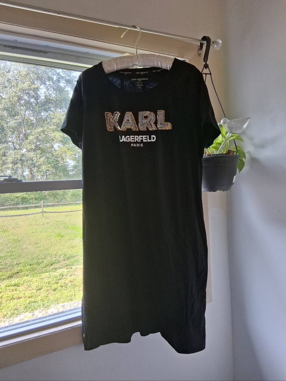 Karl Lagerfeld Black Tee Dress with Gold Embellished 'KARL' Logo